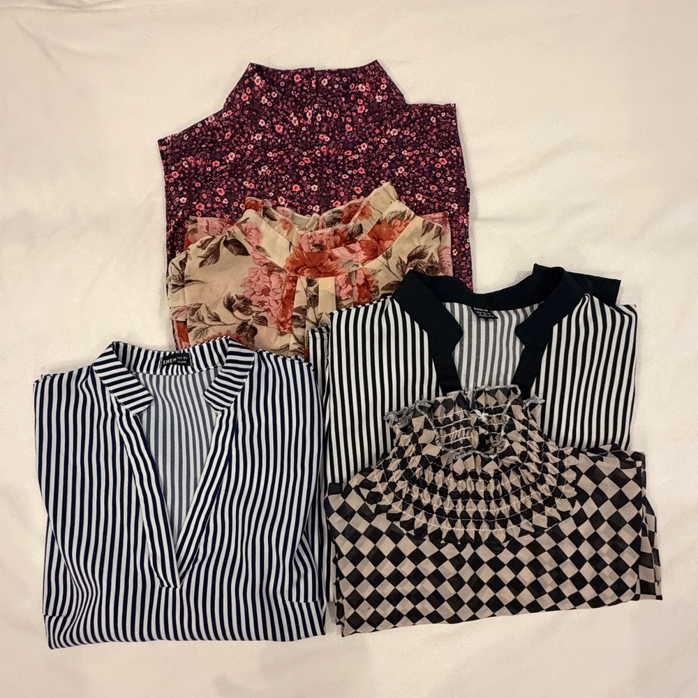 SHEIN Floral and Striped Blouse Collection - Pink, Black, Cream